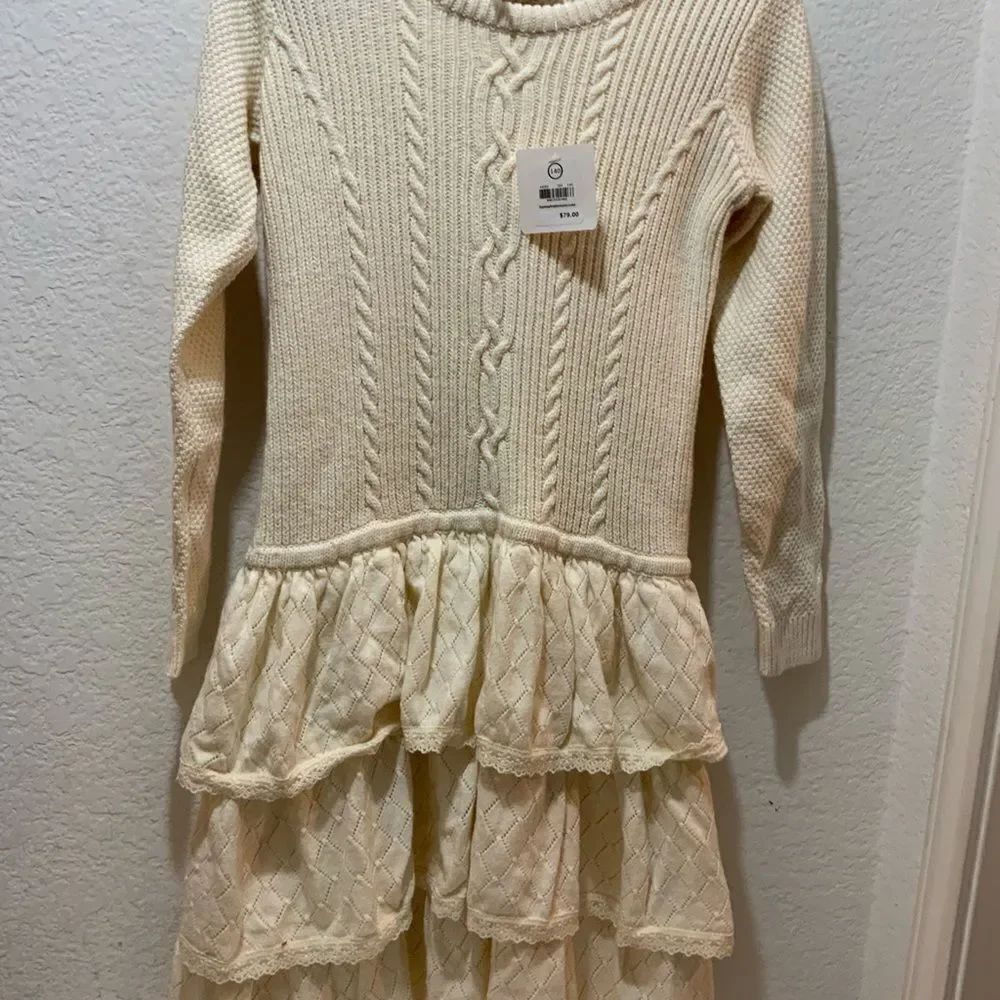 New Hanna Andersson 140 Girls 10 Cream Ruffle Knit Dress retail $79